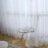 White Korean Embroidered Tulle Curtain for Living Room Blue Sheer Curtain For Bedroom Window Drapes S121&C 210913