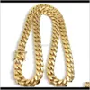 Necklaces Pendants 10Mm 12Mm 14Mm Miami Cuban Link Mens 14K Gold Plated Chains High Polished Punk Curb Stainless Steel H262z