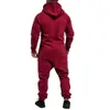 New Men's Jumpsuits One-piece Garment Pajama Streetwear Men Pure Color Splicing Autumn Winter Casual Hoodie Zipper Jumpsuit X0610