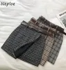 Neploe Spring秋の不規則な女性ミニスカート新しい韓国のヴィンテージシックな格子縞のJupeの高腰のミニAラインスカート94480 210422