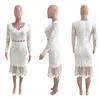 Lässige Kleider Frauen sexy Langarm V Hals Spitzennetz getäfelte Rüschen Bodycon Party Clubwear Kleid Schwarz weiß Hochzeit Gast für 1139974