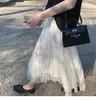 Vintage Tulle Longue Jupe Plissée Harajuku Élastique Taille Haute Maxi Jupes Femmes Coréen Été Blanc Noir Boho Streetwear 210421