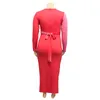 Été automne femmes à manches longues O cou moulante robe crayon femme fête Club mi-mollet robes grande taille 5XL goutte 210520