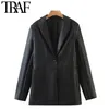 TRAF Moda Donna Ecopelle Blazer a bottone singolo Cappotto Vintage Tasche a maniche lunghe Capispalla femminile Chic Top 211122