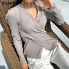 Eleganckie kobiety dzianiny Sweter Wiosna Jesień Slim Criss Cross Pullover Chic Kroean Moda Swetry Outwear Pull Femme 210601