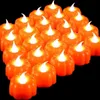 24 pièces petites bougies chauffe-plat citrouille LED alimentées par batterie lumière sans flamme lumières jaune ambre chaud pour Thanksgiving Halloween vacances H1222