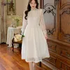 Старинные элегантные белые вязание крючком цветочные вечеринки платье империи bodycon женщины кружева длинные es для vestidos 12333 210508
