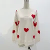 Heart print pullovers sweater autumn winter female casual elegant soft sweater women knitted jumper tops o neck in 210415