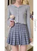 Estate a vita alta moda piega sexy plaid di cotone corea mini semplice ragazza gonna femminile sicurezza doppio strato E295 210603