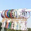 69 Arten Keychain Sun Blume Flagge Färbe Muster PU Leder Wrap Quasten Armbänder Armband Runde Armreif Schlüssel Ring