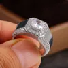 Luxury 925 Sterling Silver Men Crystal Zircon Stone Wedding Ring Brilliant Noble Engagement Engage Party Rings with Stamp269U