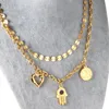 ペンダントネックレスLuxukisskids Luxury Heart luxury double chain for Ladies wedding JewelryチャームネックレスDubai Jewellry Collier femme