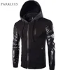 Coole Kapuzenjacke Männer Frühlingsmode PU Lederhülse Splitt Bomber Jacke Lässig Windjacke Blouson Veste Sweat Homme x0621