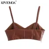 KPYTOMOA Women Sexy Fashion Faux Leather Cropped Tank Top Vintage Backless Side Zipper Thin Straps Female Camis Chic Tops 210616