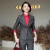 高品質のプロの女性のズボンは秋のスリムな縞模様のブレザーのトレンディなオフィスのツーピースの作業服210527
