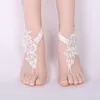 Nupcial Crochet Barefoot Sandals Lace Anklets Casamento Prom Festa Ancesso-comprimento Mulheres Bare Feed Sandálias