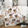 Coperte Pug Throw Blanket Twin Reversible Dog Print Sherpa per bambini Adulti Soft Fuzzy Microfiber Plush Fleece