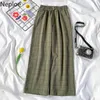 Neploe Fashion Wide Ben Byxor Hög midja Plaid Casual Bomull Linne Byxor Streetwear All-Match Loose Koreanska Sweatpants 210422