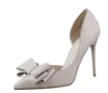 Pumps Fashion Show Sweet Bow High Heels Stiletto High Heel Shallow Mouth Pointed Side Hollow Shoes Women