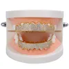 18K echtes Gold Punk Hiphop Kubikzircon Vampirzähne Fang Grillz Dental Mund Grills Hosenträger Zahnkappe Rapper Schmuck für Cosplay P8816020