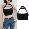 Dames Harajuku Gothic Punk Choker Halter Crop Top Metalen Gesp Backcamisole Garters Shorts Bodycon Drreetwear X0507