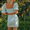 Floral Casual Dress Passar Kvinnor Höst Slit Set Boho High Waist Blue Vintage Office Lady Vestidos 210415