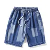 Brand Cotton Splicing Denim Shorts Men Summer Fashion Streetwear Korean Pants Hip Hop Harajuku M-8XL 's 210721