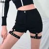 Rapwriter gótico slim preto sexy shorts mulheres cintura alta verão shorts streetwear bodycon shorts fita destacável feminino 210415