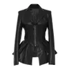 Biker Style PU Patchwork lrregular Jacket Women Lapel Long Sleeve High Wait Tunic Female Coat Autumn Leather 210524