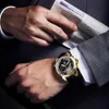 Jaragar Golden Tourbillon Mechanical Watchesメンズ自動カレンダー黒純正レザーベルトドレス腕時計レリーゴクロックQ0902