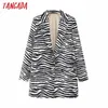 Tangada Women Animal Print Blazer Coat Vintage One Button Long Sleeve Female Outerwear Chic Tops DA37 211116