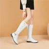 Winter Knee High Boots Women Pleated Zipper Flat Long Buckle Round Toe Shoes Ladies Autumn Black Size 34-39 210517