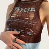 女性のTシャツの夏の女性\ U2022Sファッションのコントラストカラーニットベストセクシーな中空ラウンドネック露天スノースリーブクロップトップス