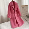 Zadorin 2021冬の厚い暖かいソリッドテディコート女性のハイストリート特大のピンクのフェイクラムの毛皮のコートレディースロングファックスファージャケットY0829