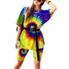 Loungewear Femmes D'été Deux Pièces Ensemble Top Et Pantalon Tie Dye Surdimensionné T-Shirt Workout Vêtements Vintage Casual Tenues En Gros 210525