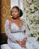 2022 Plus Size Luxurious Mermaid Wedding Gowns Sheer Neck Beaded Custom Made Arabic Aso Ebi Sparkly Sequins Bridal Dresses