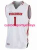 Mens Wisconsin Badgers # 1 White Jersey Mannen Dames Jeugd Basketbal Jerseys XS-6XL