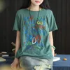 여성을위한 juancature 5 컬러 빈티지 티셔츠 면화 여름 인쇄 꽃 반소매 O 넥 부드러운 여성 캐주얼 티셔츠 210521