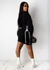 Sida Drawstring Lace Up Casual Sweatshirt Klänning Kvinna Solid Långärmad Hooded Sheath Fashion Zipper Hoodie Mini 210525