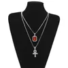 Mens Fashion Hip Hop Gioielli Gold Chain Gold Rhinestone Rosso Ruby Cross Cipndant Set