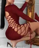 Neues Jahr Sexy Frauen Pailletten Minikleid Bandage Rückenfrei Glitzerdruck Quadratischer Hals Langarm Party Roben Femme Club Kleidung 210415