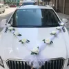 Rosa blanca Flor artificial para la decoración del coche de la boda Decoraciones nupciales del coche Manija de la puerta Cintas Flor de seda T2001033817221