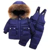 Olekid inverno bebê bebê para baixo snowsuit grossa jaqueta quente casaco macacão bebê menina menino roupas conjunto 1-4 anos criança roupa terno 211111