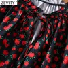 Women Vintage V Neck Rose Flower Print Pleats Ruffles Midi Dress Female Bow Sashes Chic Vestido Casual Cloth DS5026 210420