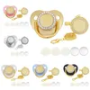 Sublimatie fopspeen gouden lege diamant spelen mond gunst bling baby fopspenen met ketting warmteoverdracht siliconen tepel