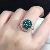 Bagues de cluster KOFSAC 2022 Luxe Vert Bleu Zircon Bague 925 Sterling Argent Fleur Brillant CZ Femmes Bijoux De Mariage Accessoires De Doigt Lady Gi