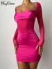 Hugcitar Solid With Integrated Corset Long See Through Sleeves Sexy Mini Dress 2021 Fall Party Club Elegant Streetwear Outfit Y1204