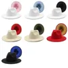 Fedora Hat Men Kvinnor Patchwork Jazz Caps Girls Mens Wide Brim Hattar Man Kvinna Mode Dubbelfärg Panama Cap Ladies Trilby Vår Höst Vinter Partihandel 7Colors