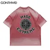 Oversized Tshirts Distressed Tie Dye Short Sleeve Tee Shirts Hip Hop Harajuku Fashion Summer Casual Cotton T-Shirt Tops 210602