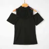 Sexy Off Ramię Lato Topy Hollow Out Koronkowe Szwy Turtleneck Slim Ladies Tee Koszula Kobiety Krótki Rękaw Black Koszulki 210522